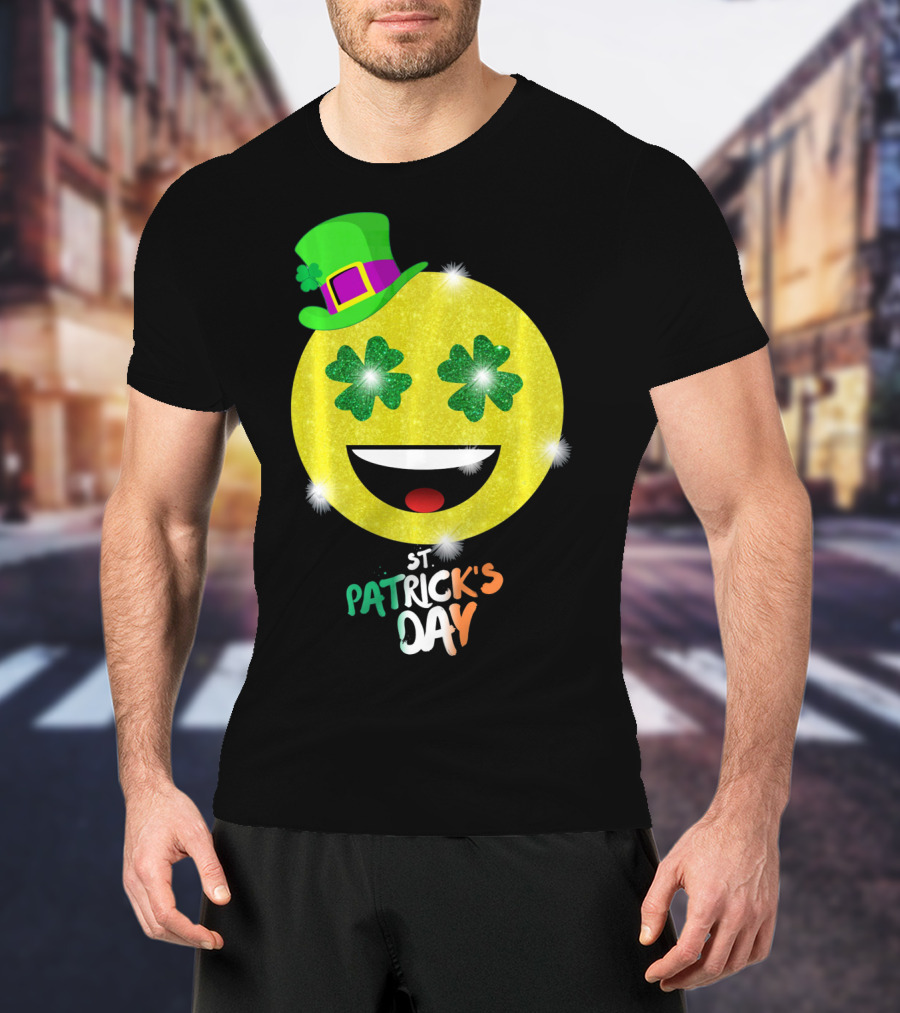 St. Patrick's Day Emoji With Green Hat And Shamrock Eyes T-Shirt