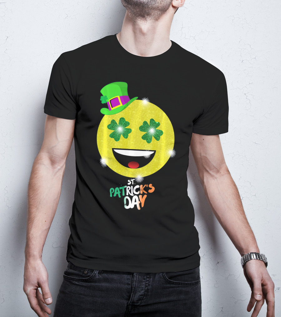 St. Patrick's Day Emoji With Green Hat And Shamrock Eyes T-Shirt