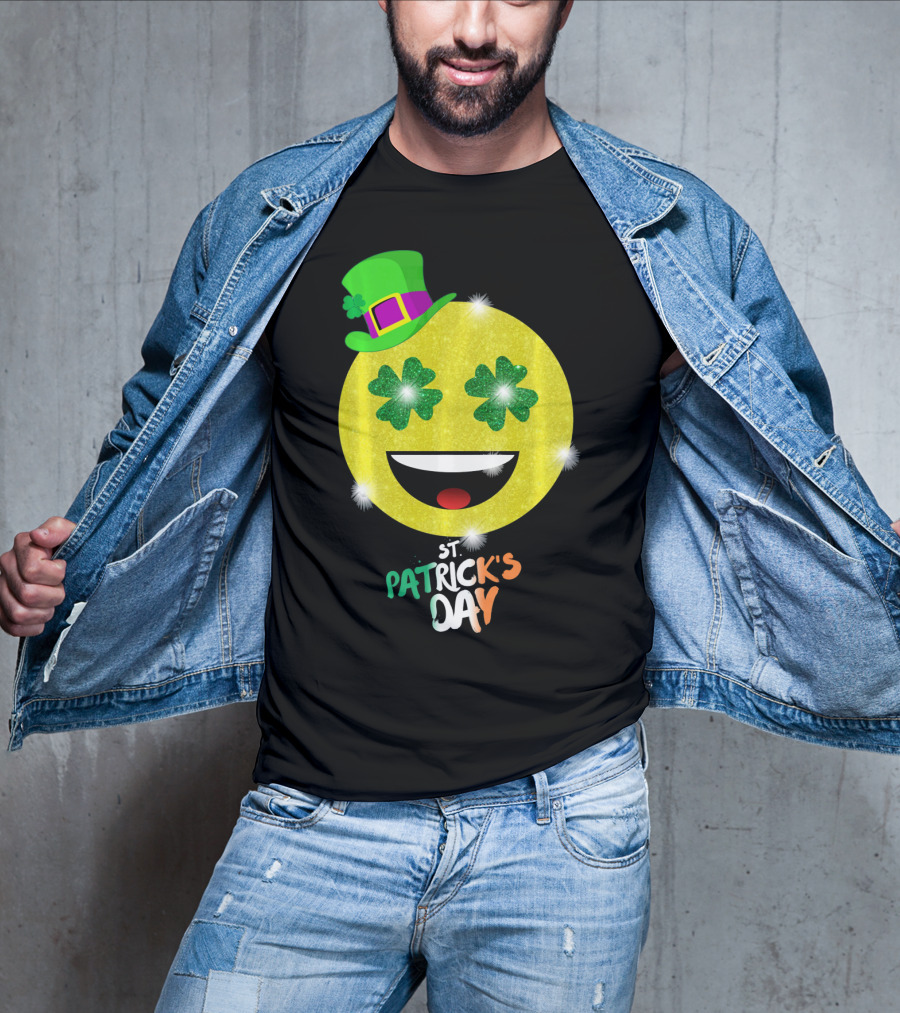 St. Patrick's Day Emoji With Green Hat And Shamrock Eyes T-Shirt