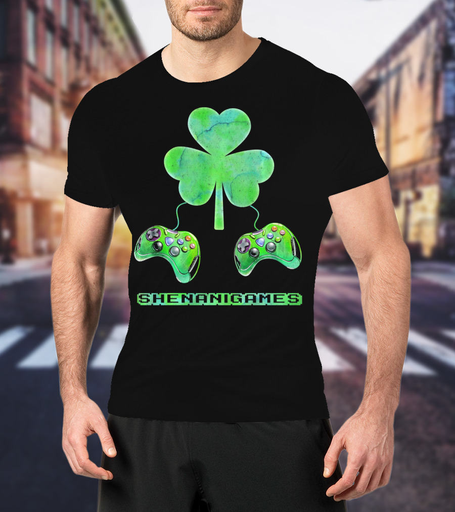 Shenanigames St Paddys Day Gamer Shamrock Controllers T-Shirt