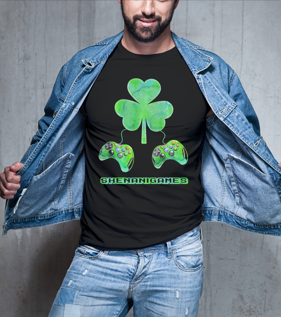 Shenanigames St Paddys Day Gamer Shamrock Controllers T-Shirt