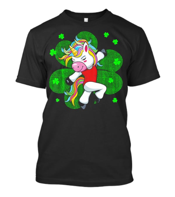 Youthful Rainbow Unicorn Gymnastics With Irish Shamrocks T-Shirt