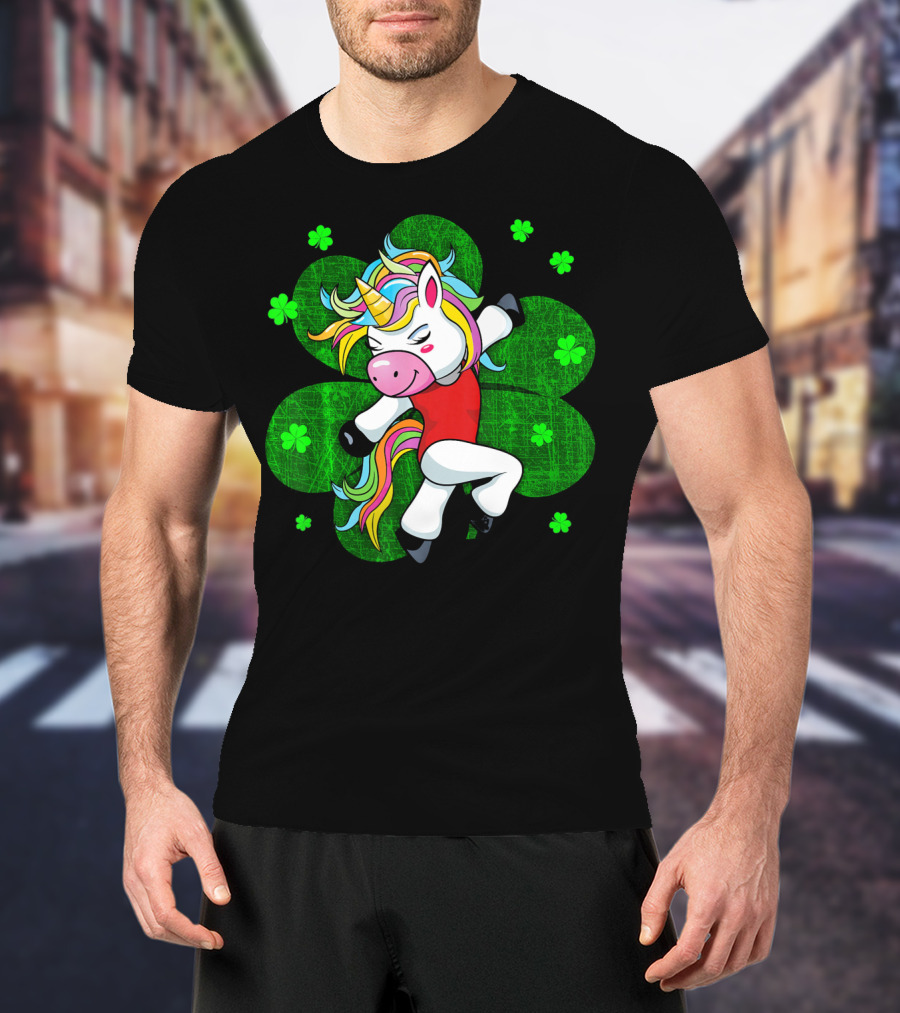 Youthful Rainbow Unicorn Gymnastics With Irish Shamrocks T-Shirt