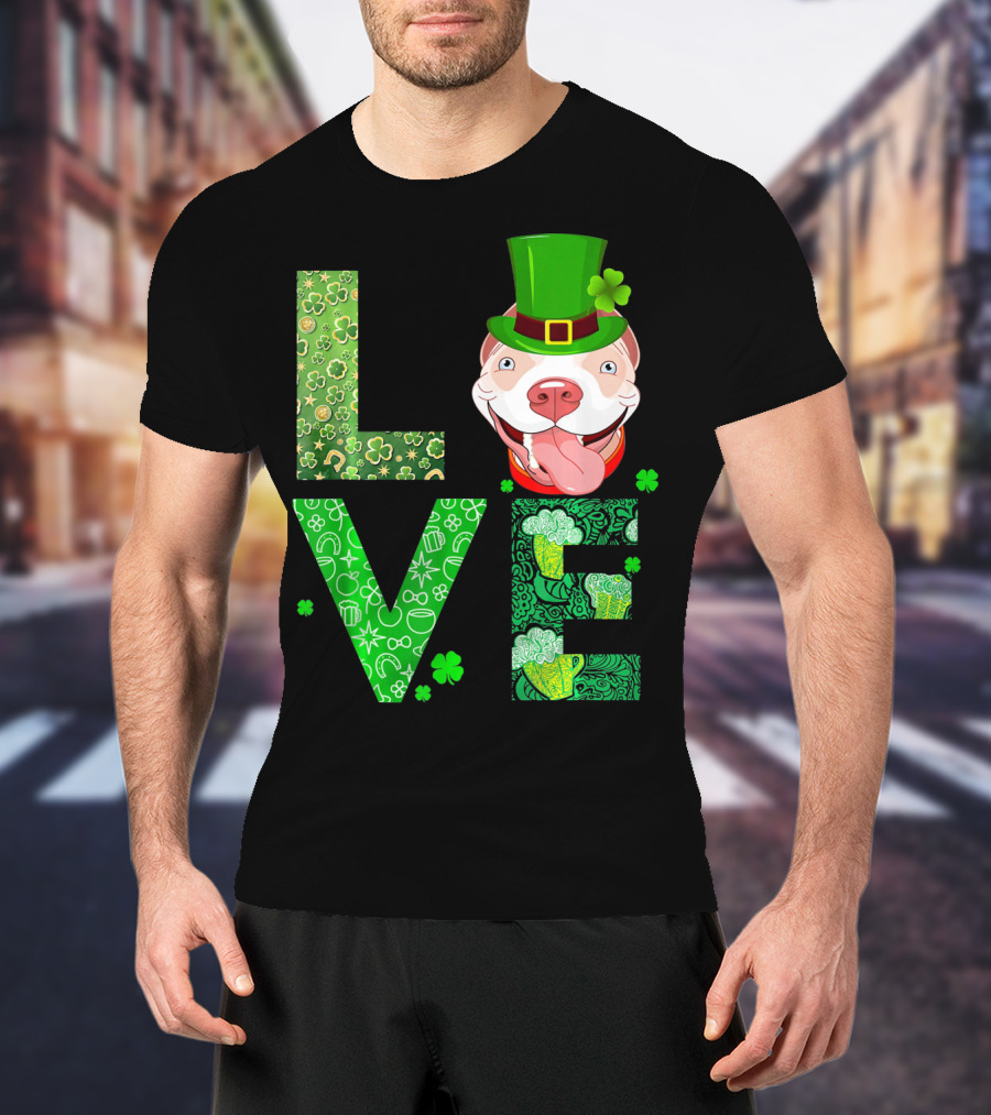 Love Pitbull St Patricks Day Green Shamrock Hat T-Shirt