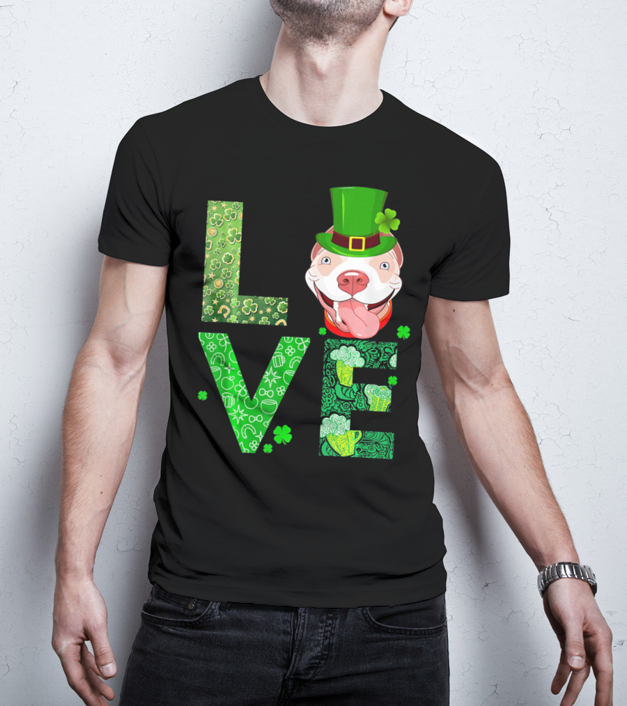 Love Pitbull St Patricks Day Green Shamrock Hat T-Shirt