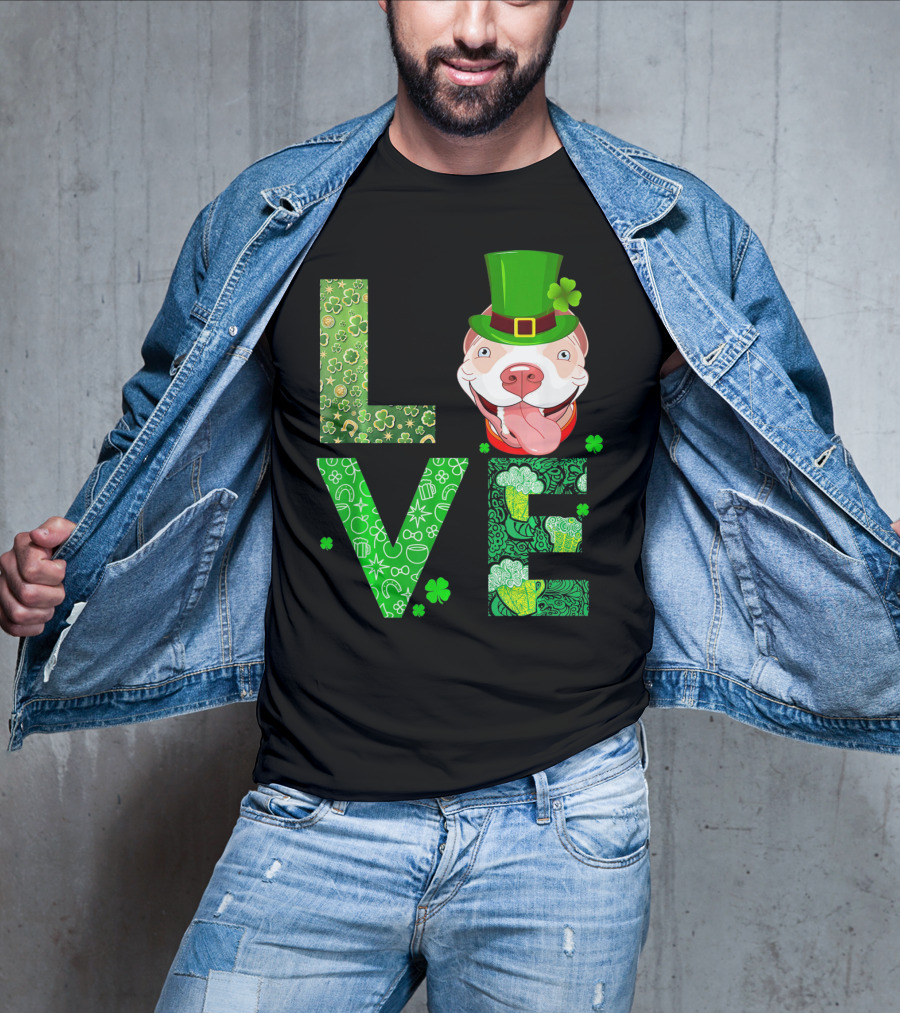 Love Pitbull St Patricks Day Green Shamrock Hat T-Shirt
