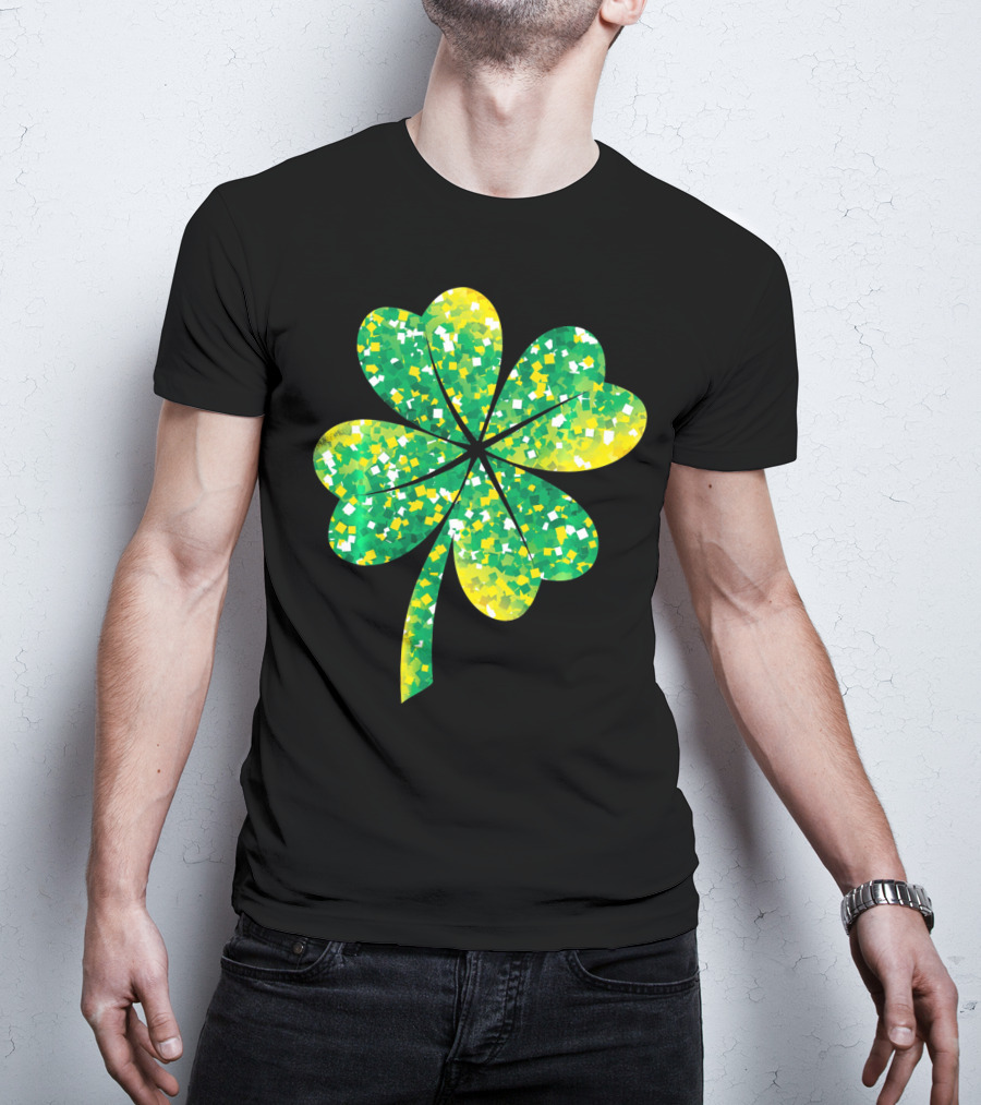 St Patricks Day Green Shamrock 4 Leaf Pattern College T-Shirt