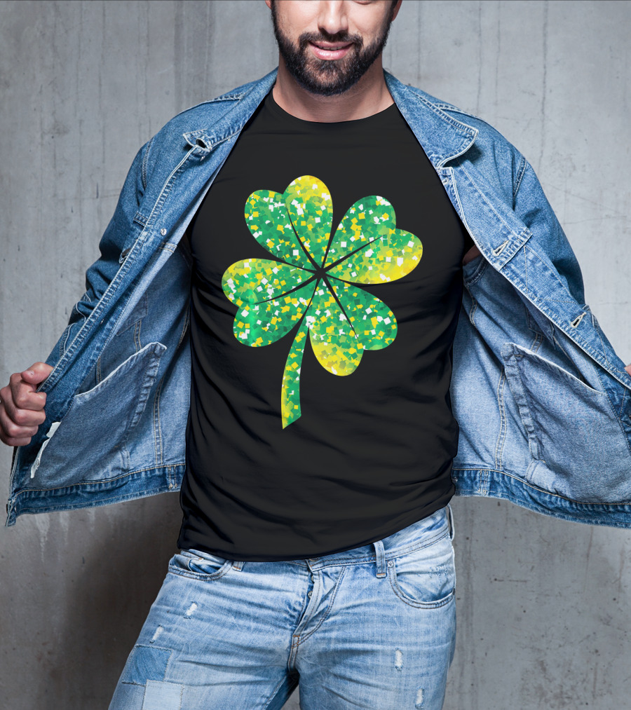 St Patricks Day Green Shamrock 4 Leaf Pattern College T-Shirt