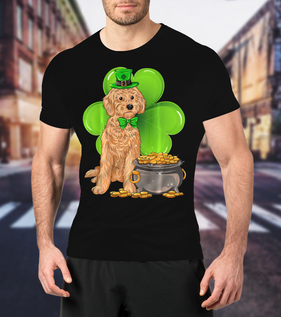 Cockapoo St Patricks Day Leprechaun Dog With Shamrock And Pot Of Gold T-Shirt