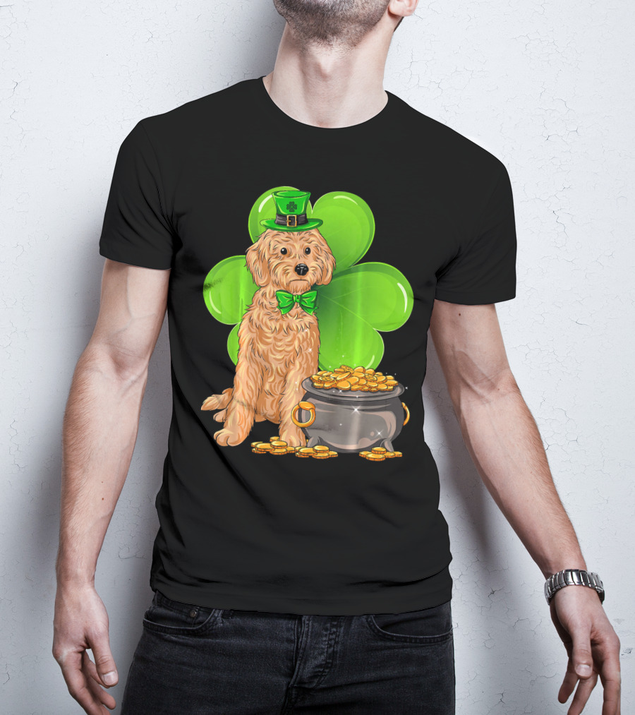 Cockapoo St Patricks Day Leprechaun Dog With Shamrock And Pot Of Gold T-Shirt