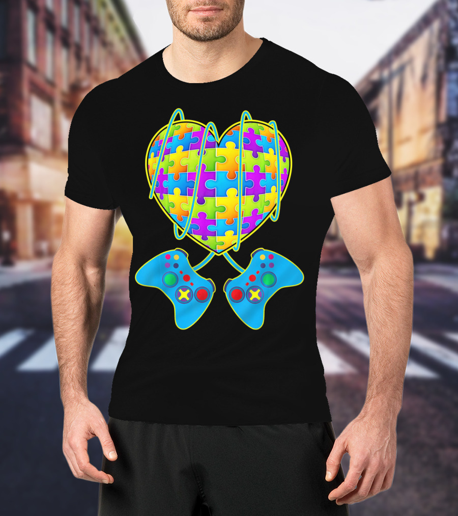 Heart Puzzle Gamer Controller Pattern St Patrick T-Shirt