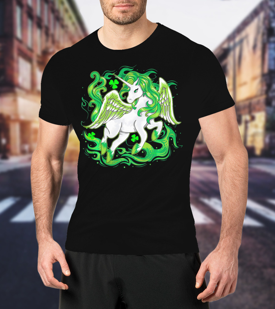 Irish Unicorn With Shamrocks Saint Patrick's Day Humor T-Shirt