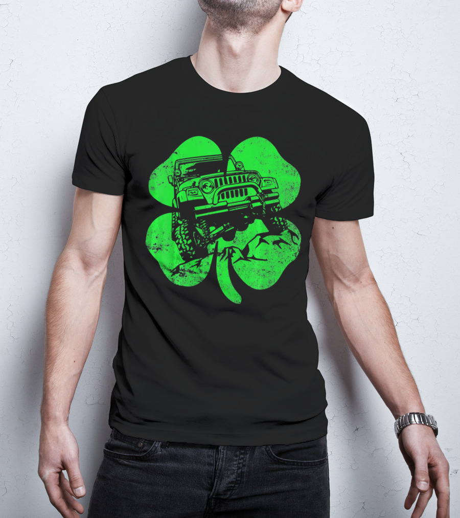 Jeep St Patricks Distressed Off Road Clover T-Shirt