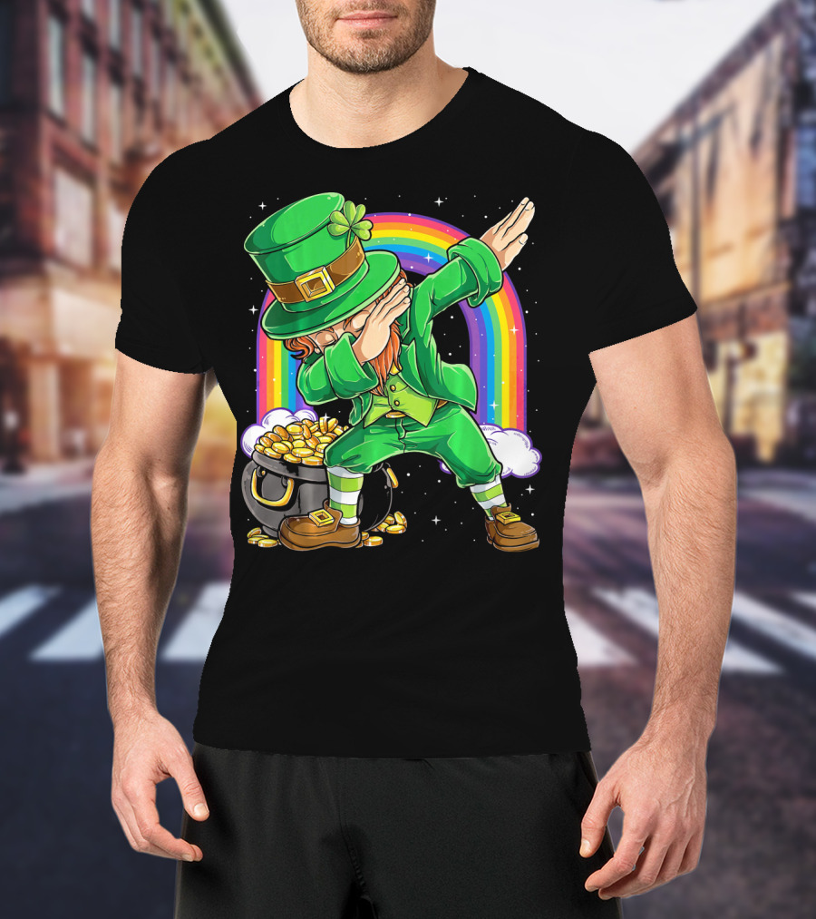 Dabbing Leprechaun Rainbow Pot Of Gold St Patricks T-Shirt