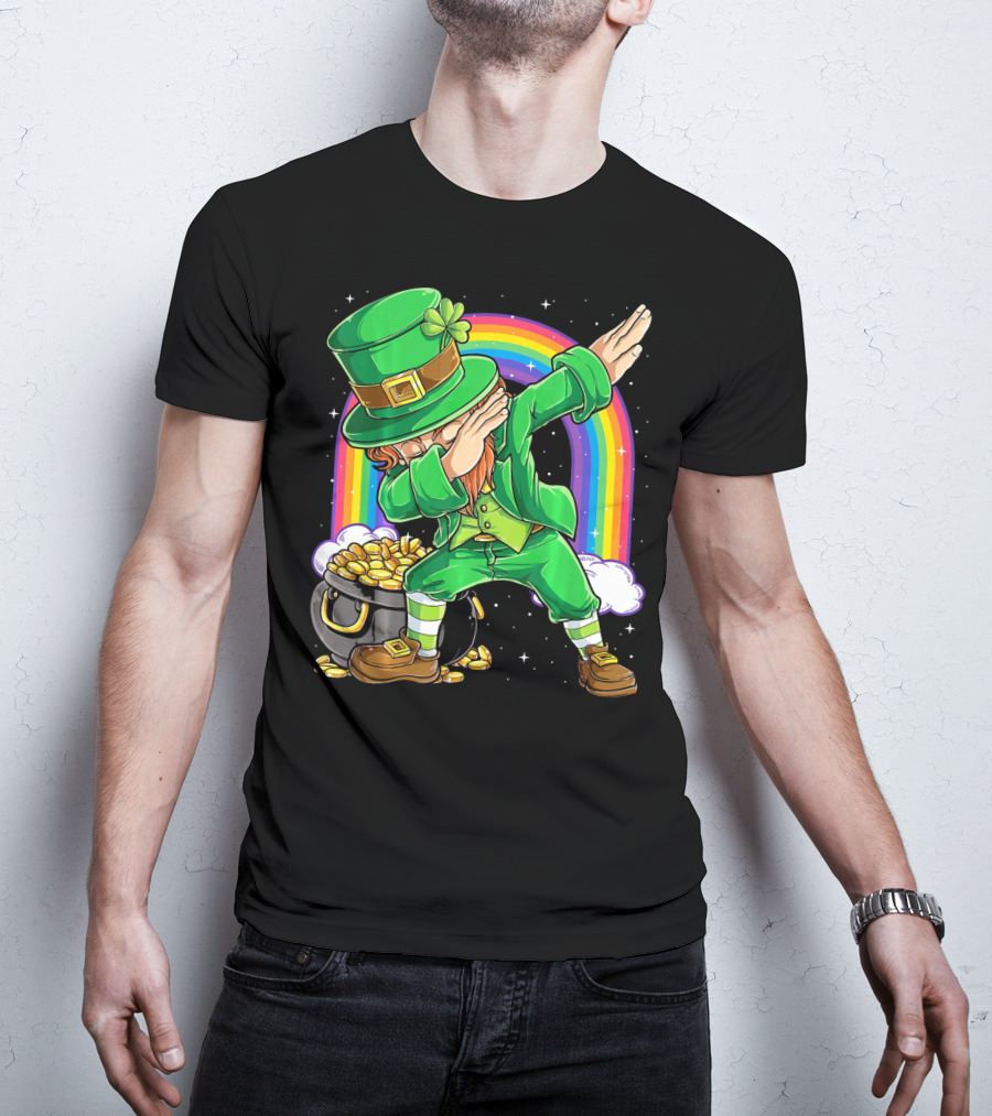 Dabbing Leprechaun Rainbow Pot Of Gold St Patricks T-Shirt