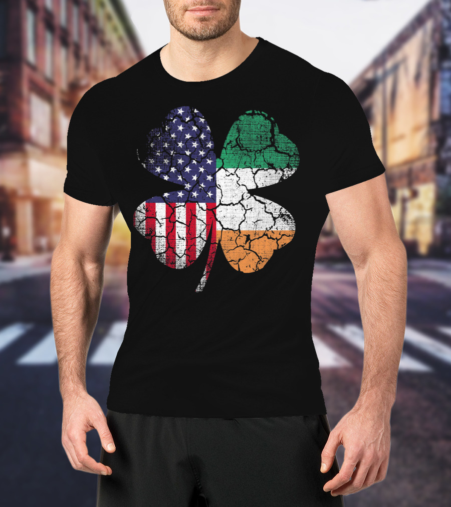 St Patricks Day Irish American Flag Shamrock Clover Mashup T-Shirt