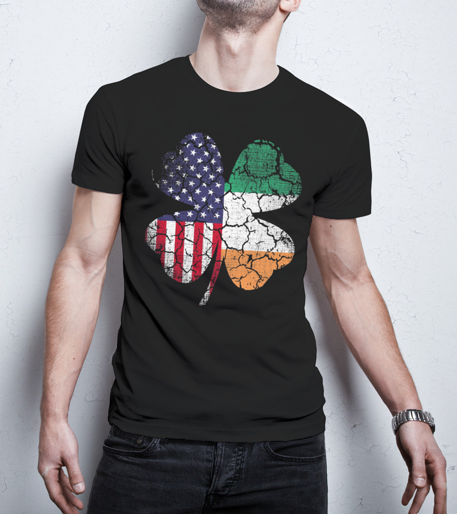 St Patricks Day Irish American Flag Shamrock Clover Mashup T-Shirt