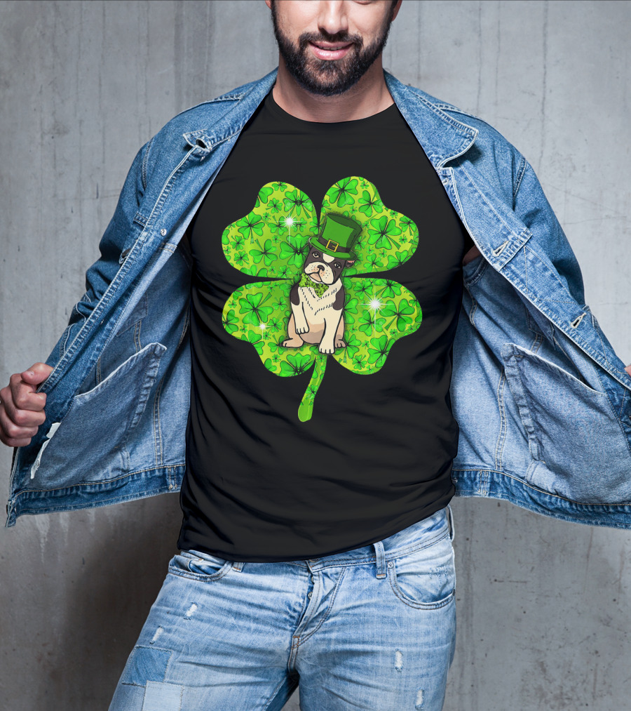 French Bulldog With Irish Shamrock And Leprechaun Hat T-Shirt
