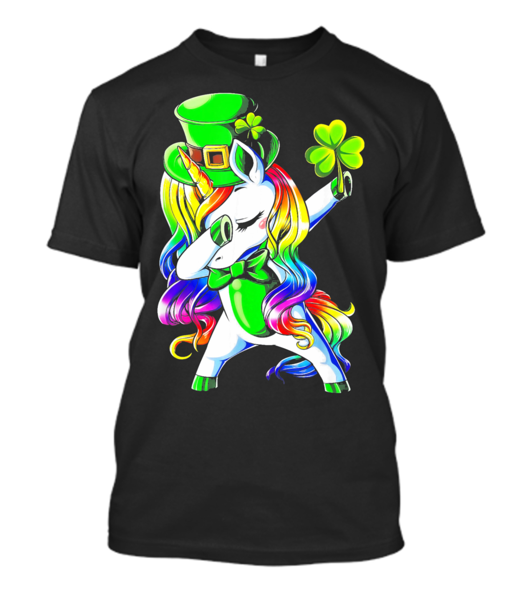 Dabbing Unicorn With Rainbow Mane And Shamrock Hat T-Shirt