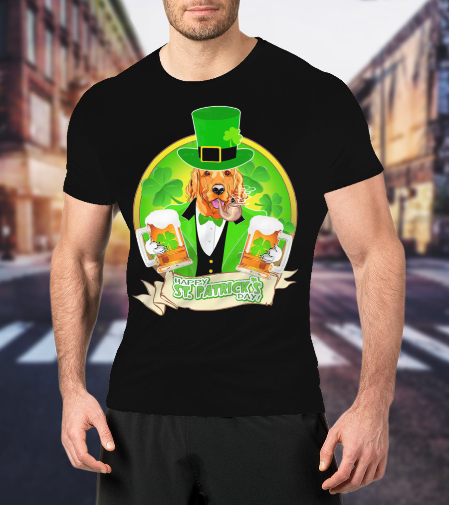 Happy St. Patrick's Day Golden Retriever Beer Fest T-Shirt