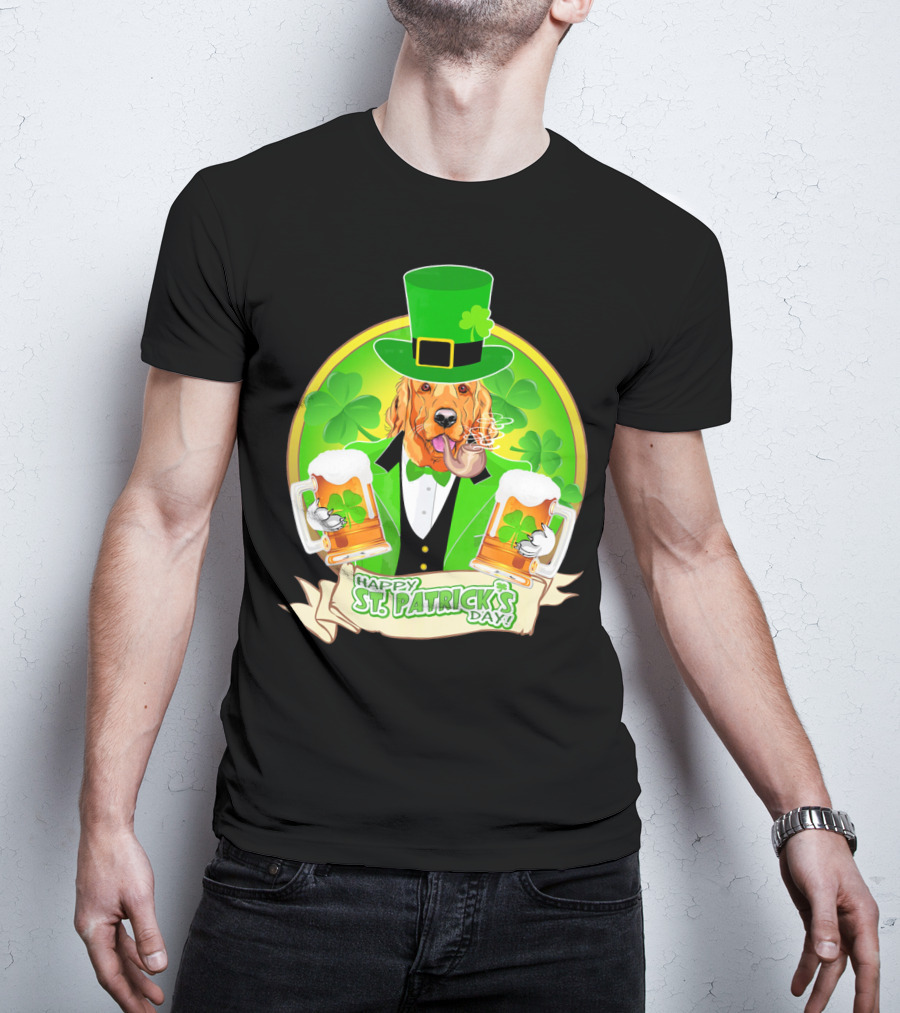 Happy St. Patrick's Day Golden Retriever Beer Fest T-Shirt