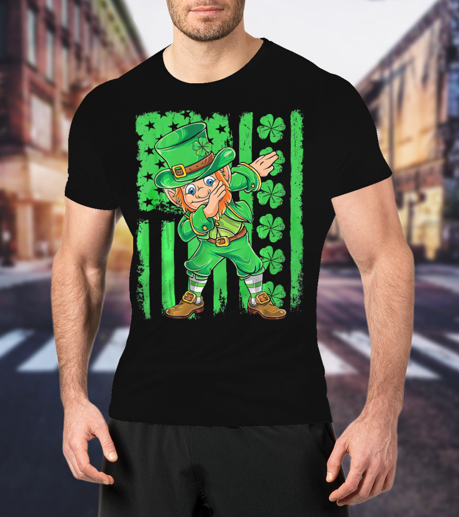 St Patricks Day Leprechaun Dab Shamrock Flag T-Shirt