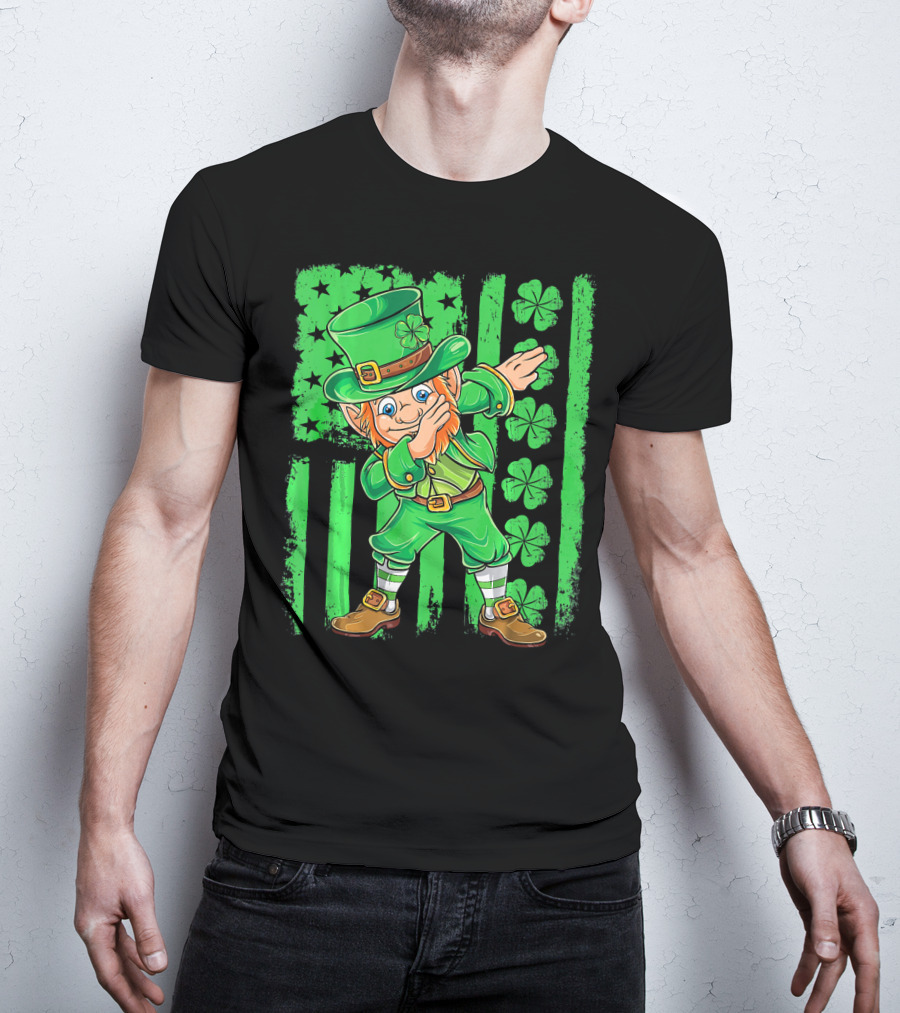 St Patricks Day Leprechaun Dab Shamrock Flag T-Shirt