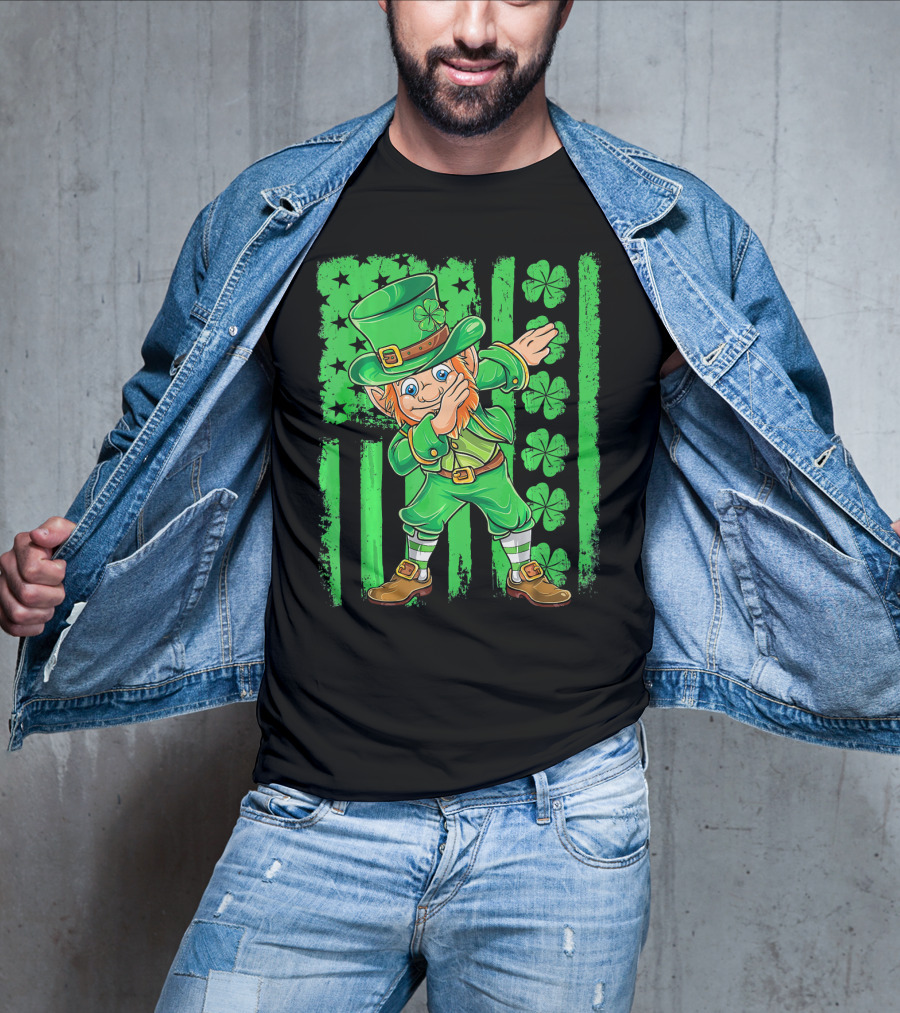 St Patricks Day Leprechaun Dab Shamrock Flag T-Shirt