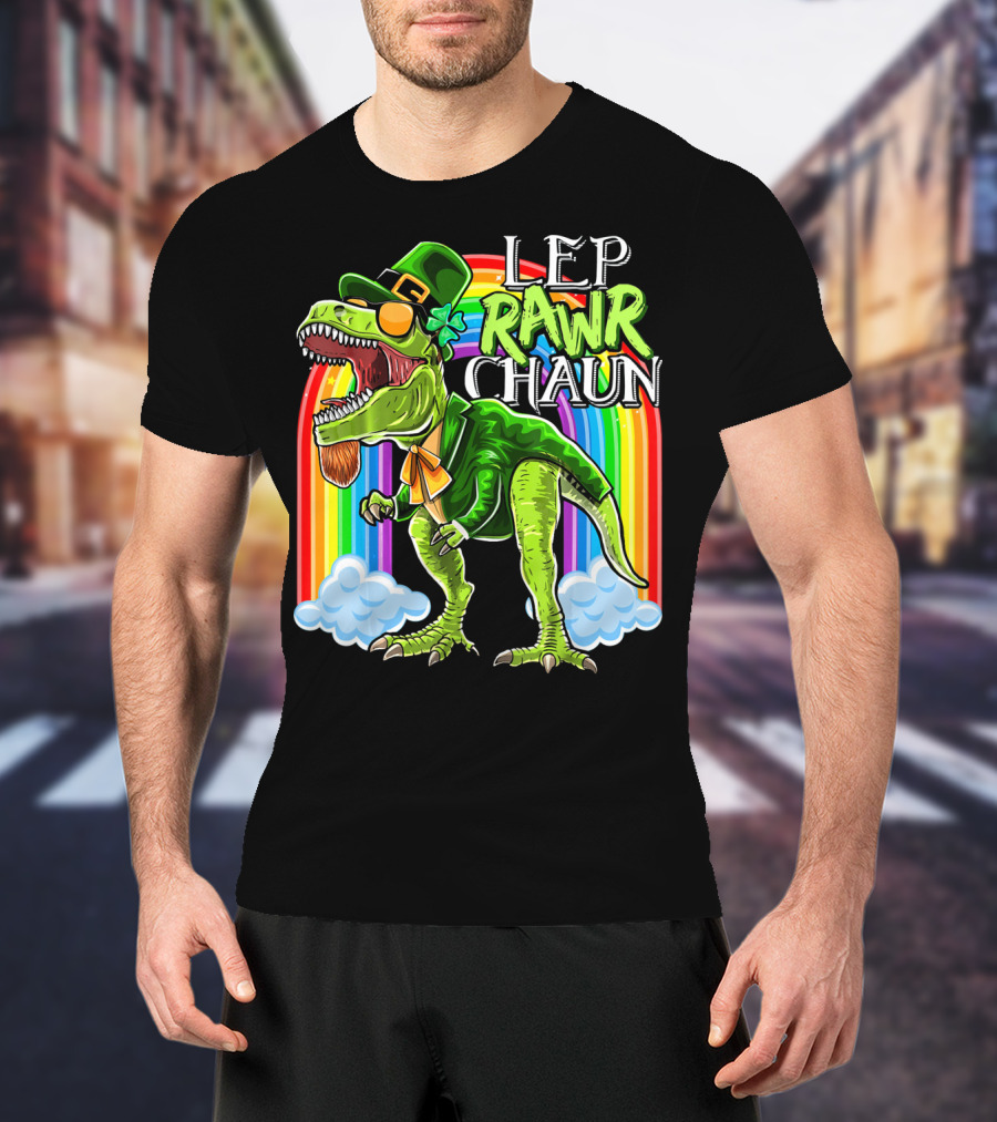 Leprawrchaun St. Patrick Day Rex Rainbow Dinosaur T-Shirt