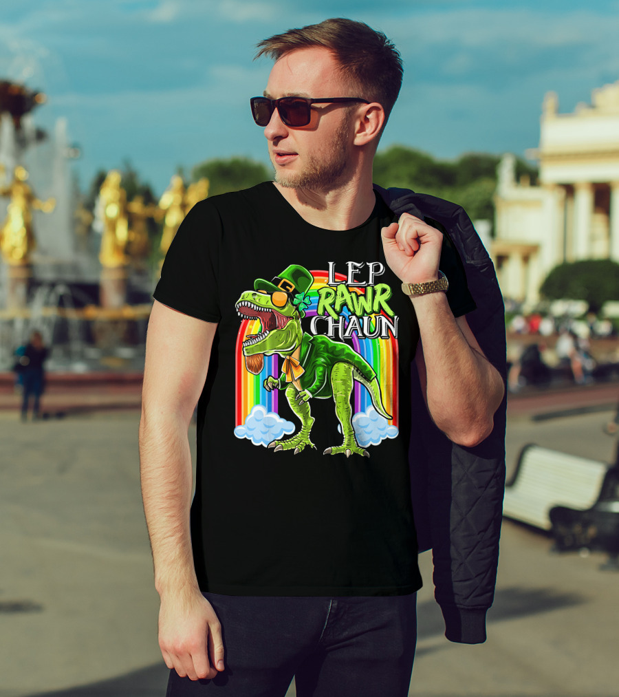 Leprawrchaun St. Patrick Day Rex Rainbow Dinosaur T-Shirt