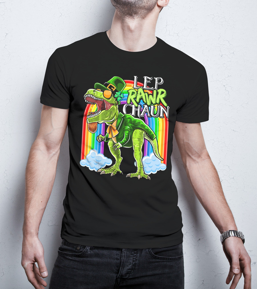 Leprawrchaun St. Patrick Day Rex Rainbow Dinosaur T-Shirt