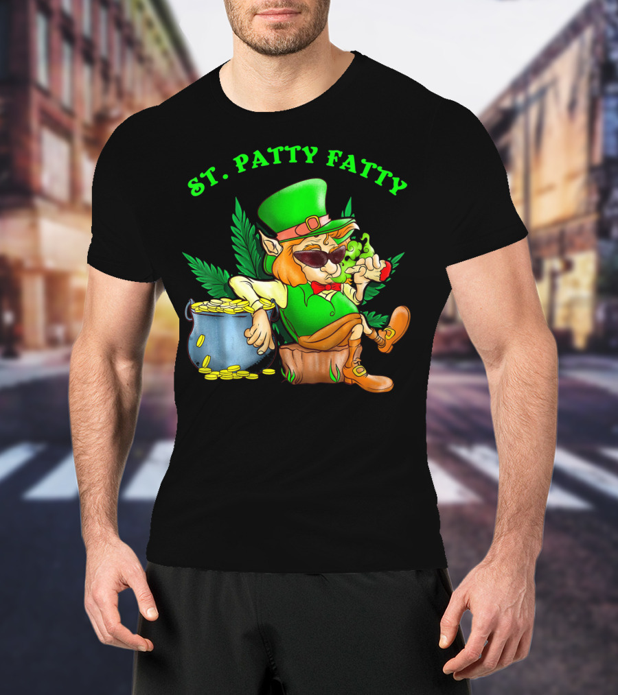 St. Patty Fatty Cool St. Patrick's Weed Smoking Leprechaun T-Shirt