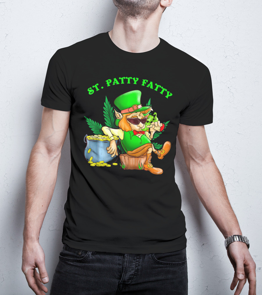 St. Patty Fatty Cool St. Patrick's Weed Smoking Leprechaun T-Shirt