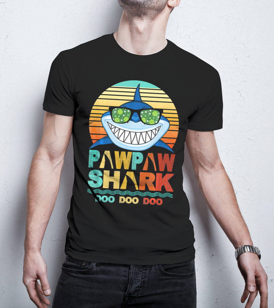 Pawpaw Shark Doo Doo Doo Sunglasses Retro Sunburst T-Shirt