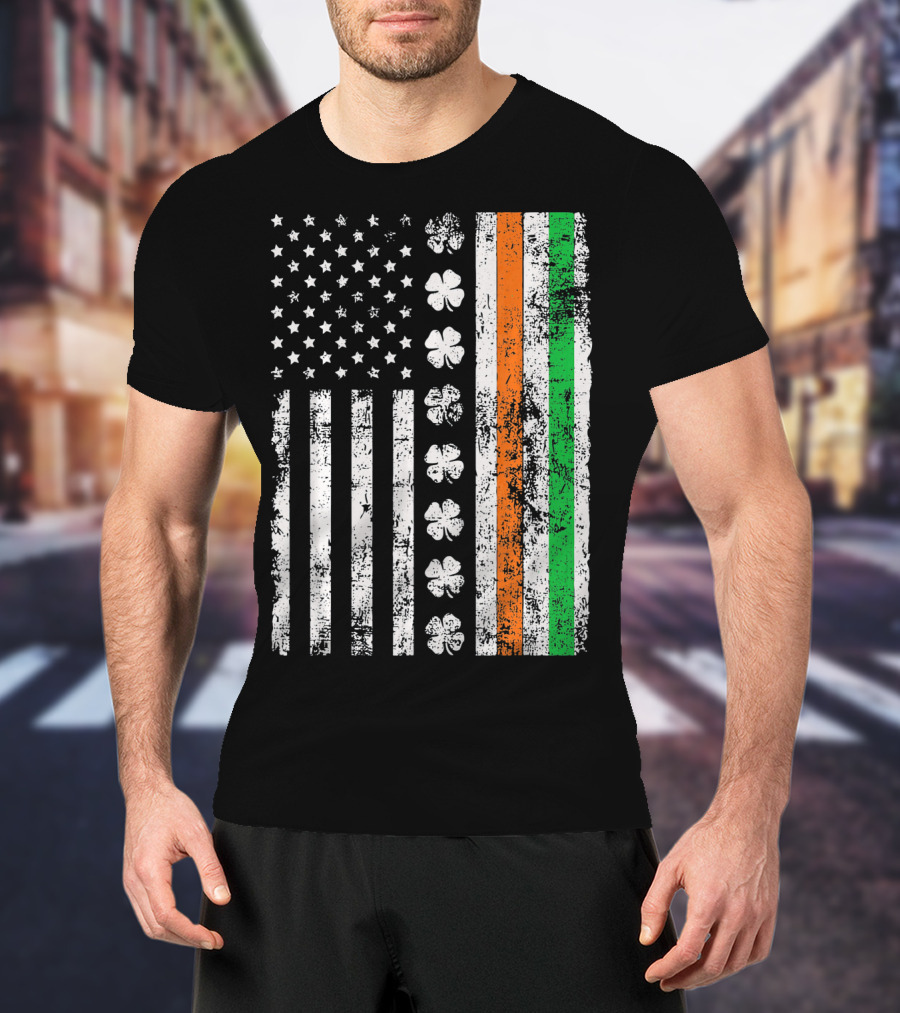 Irish American Flag Shamrock St Patricks Holiday T-Shirt