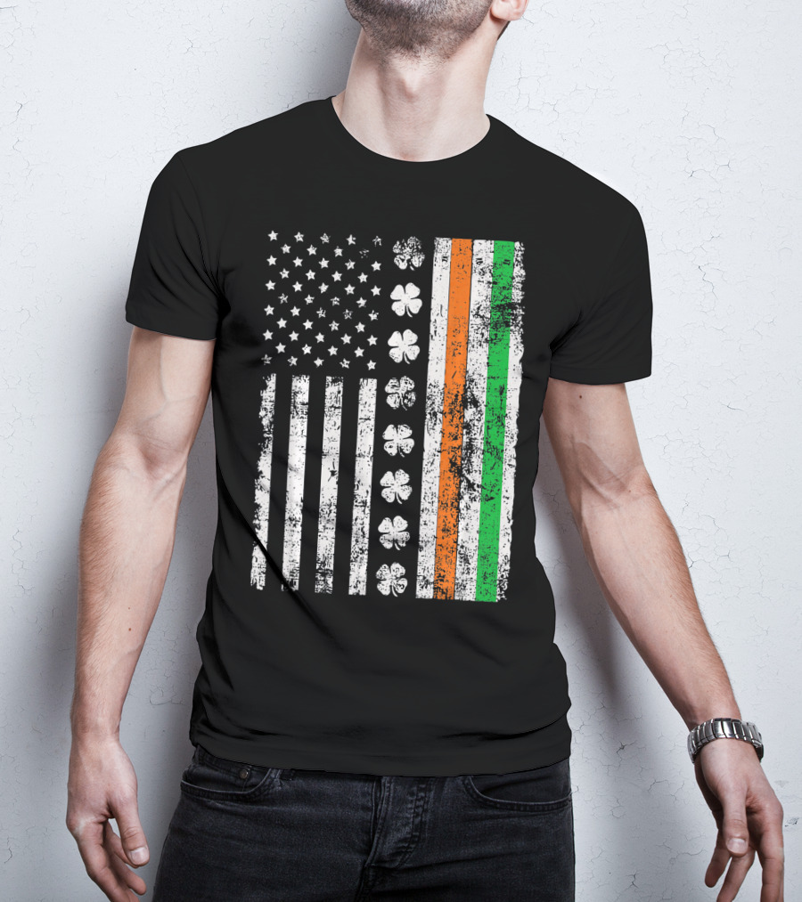Irish American Flag Shamrock St Patricks Holiday T-Shirt