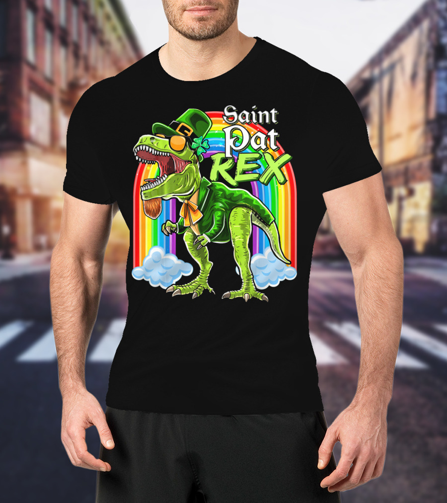 Saint Pat Rex Dinosaur Leprechaun Rainbow T-Shirt