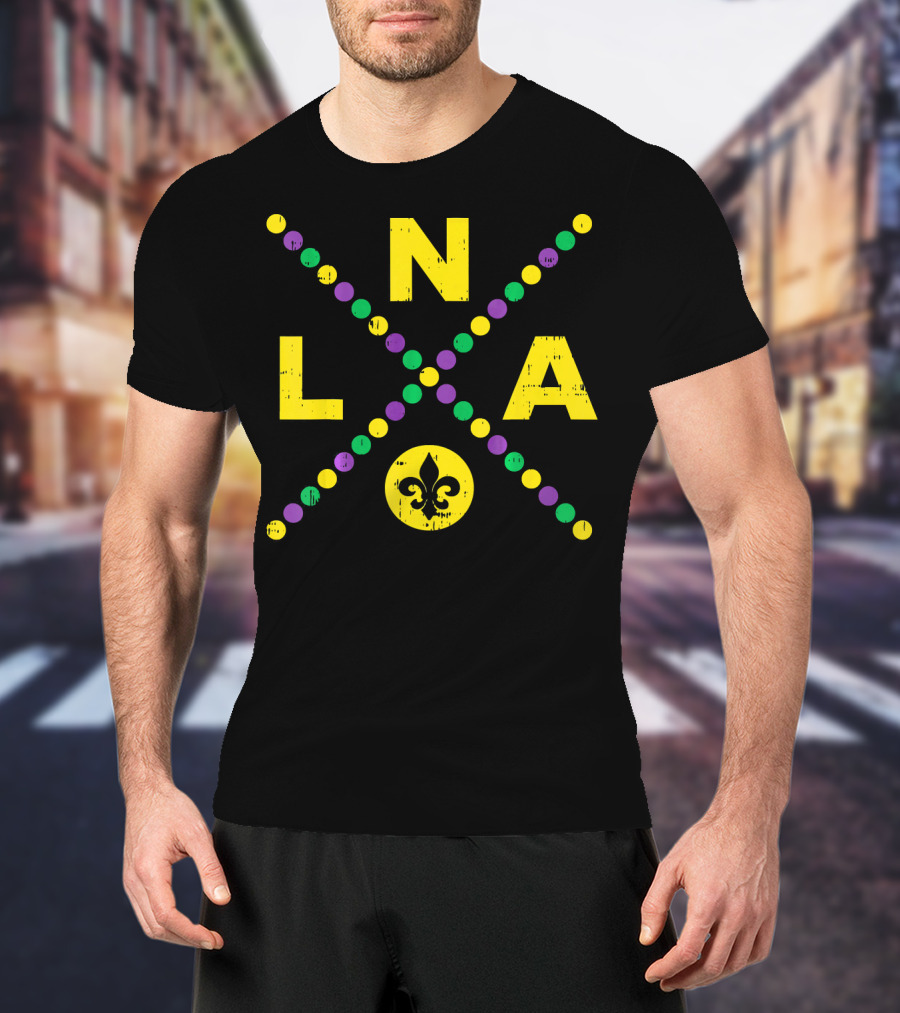 NOLA New Orleans Louisiana Jester Fleur-de-Lis Mardi Gras Colors T-Shirt