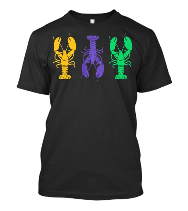 Mardi Gras Yellow Purple Green Crayfish Lobsters T-Shirt
