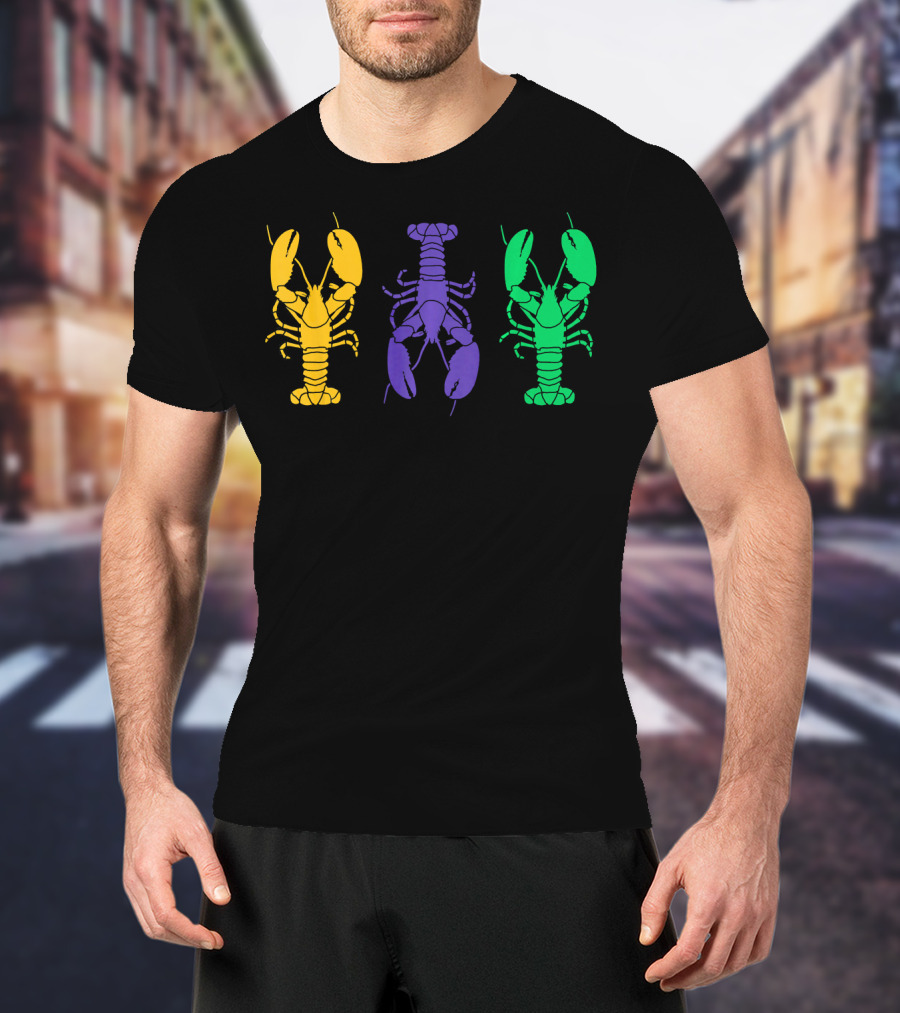 Mardi Gras Yellow Purple Green Crayfish Lobsters T-Shirt