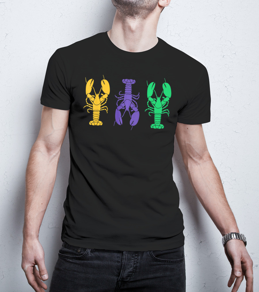 Mardi Gras Yellow Purple Green Crayfish Lobsters T-Shirt