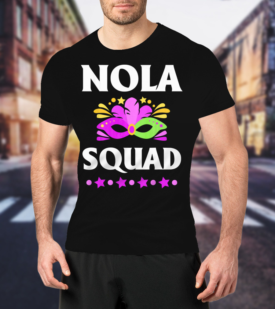Nola Squad Mardi Gras Mask Stars T-Shirt
