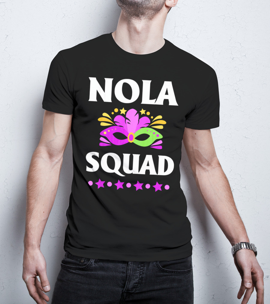 Nola Squad Mardi Gras Mask Stars T-Shirt
