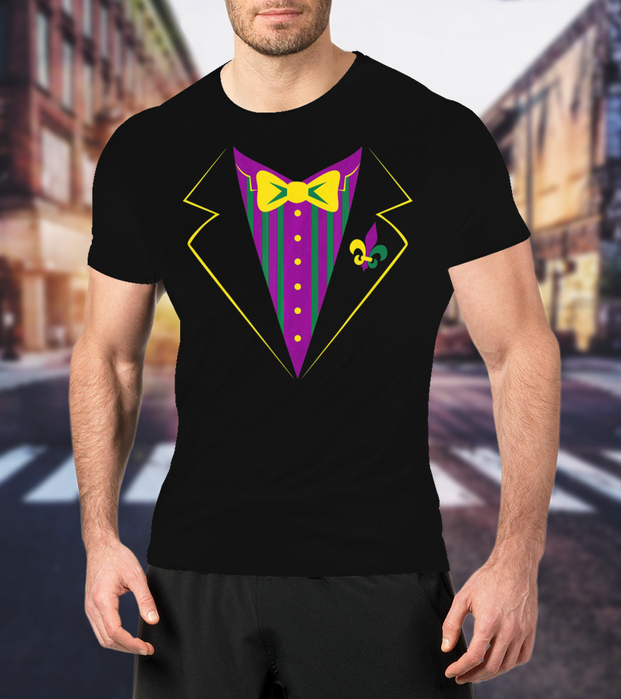 Funny Mardi Gras Tuxedo Party Celebration Fleur-de-lis T-Shirt