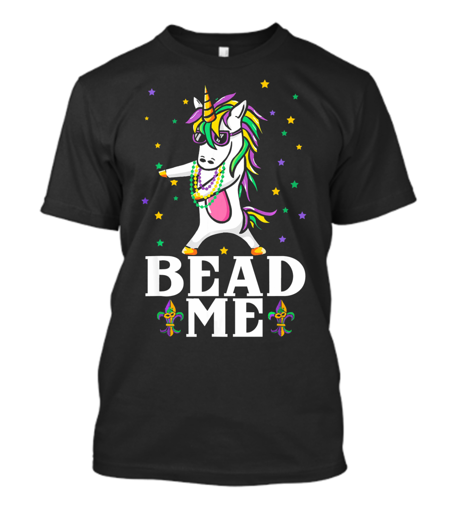 Mardi Gras Unicorn Dabbing Bead Me Stars And Fleur-de-Lis T-Shirt