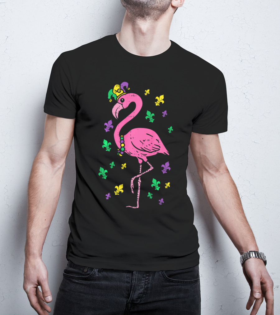 Jester Pink Flamingo Bird Animal Cute Fleur De Lis T-Shirt