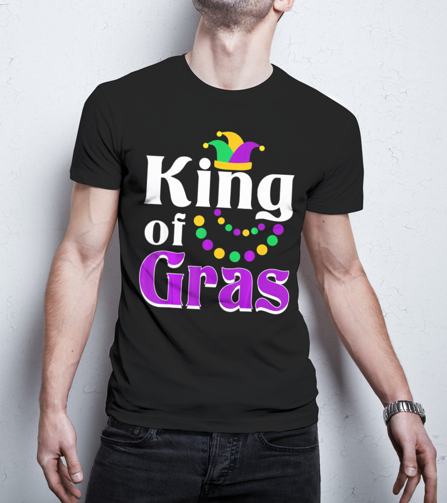 King Of Gras Funny Mardi Gras Couples Co Jokester Hat And Beads T-Shirt