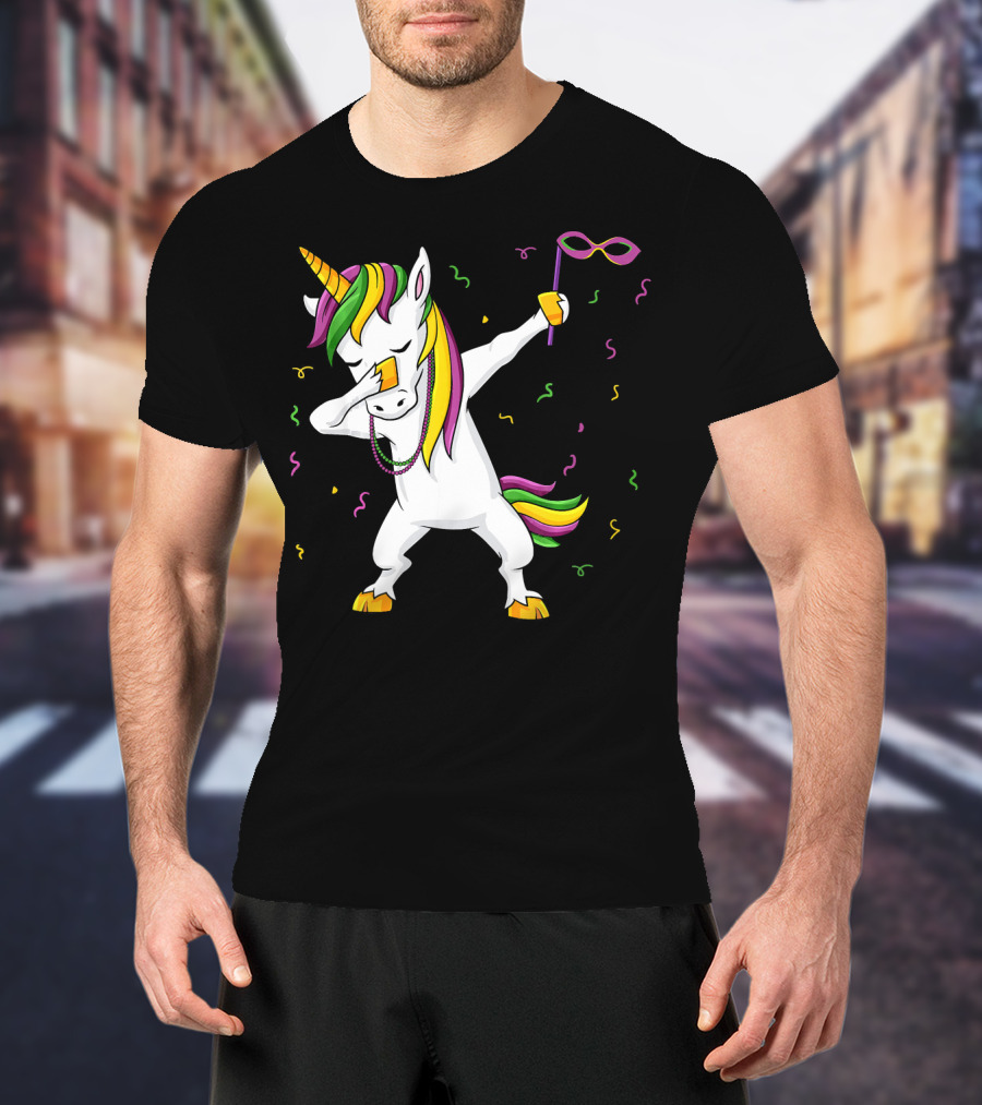 Dabbing Unicorn Mardi Gras Mask Colorful Fun Girls T-Shirt