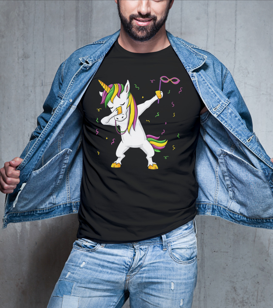 Dabbing Unicorn Mardi Gras Mask Colorful Fun Girls T-Shirt
