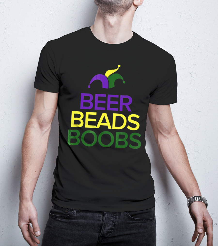 BEER BEADS BOOBS MARDI GRAS JESTER HAT T-Shirt